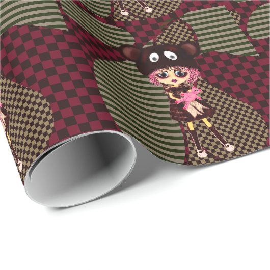 Lieve Verdrietige Kawaii Meisje PinkyP door LeahG Cadeaupapier (Rol Hoek)