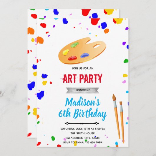 Lieve verjaardag met primaire kleuren kunst kaart (Voorkant / Achterkant)