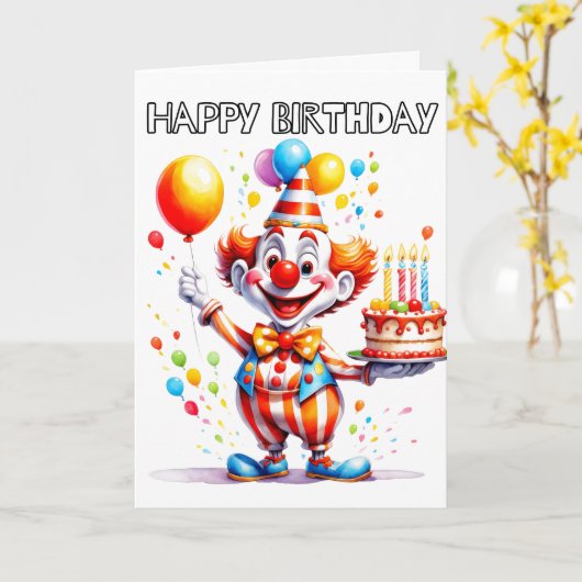 Lieve Verjaardagsfeestclown Kaart (Gele Bloem)