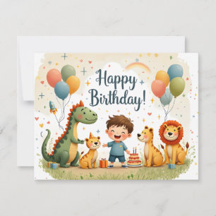 Lieve verjaardagskaart met dieren en jongen
