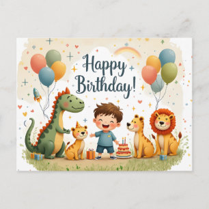 Lieve verjaardagskaart met dieren en jongen briefkaart