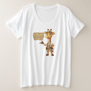 Lieve verkennende giraffe op safari grote maat t-shirt