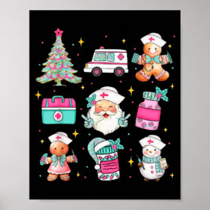 Lieve verpleegster Kerstboom Kerstman Medisch them Poster