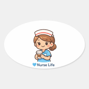 Lieve Verpleegster Leven Koffie Illustratie   Verp Ovale Sticker