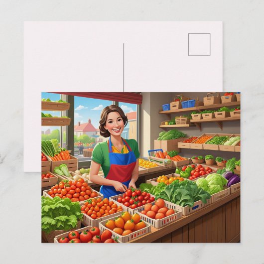 Lieve verse groente verkopers briefkaart (Voorkant / Achterkant)