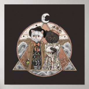Lieve Vintage Cottagecore Heksenkatten Halloween Poster