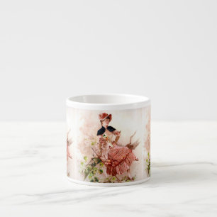 Lieve Vintage Dame in Roze Jurk Espresso Kop
