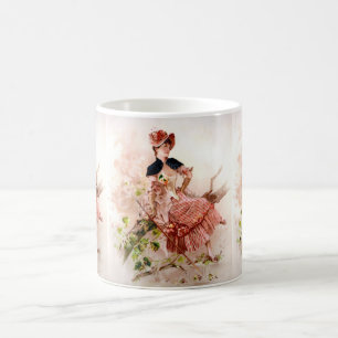 Lieve Vintage Dame in Roze Jurk Koffiemok