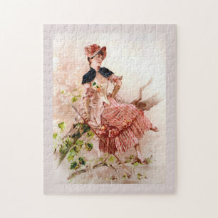 Lieve Vintage Dame in Roze Jurk Legpuzzel