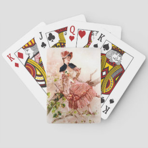Lieve Vintage Dame In Roze Jurk Pokerkaarten