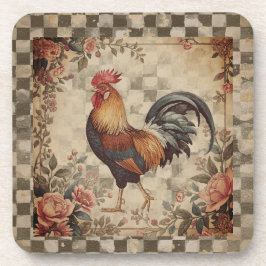 Lieve Vintage Haan, Bloemenpatroon, Geruit Bier Onderzetter