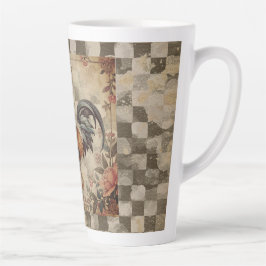 Lieve Vintage Haan, Bloemenpatroon, Geruit Latte Mok