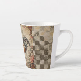 Lieve Vintage Haan, Bloemenpatroon, Geruit Latte Mok
