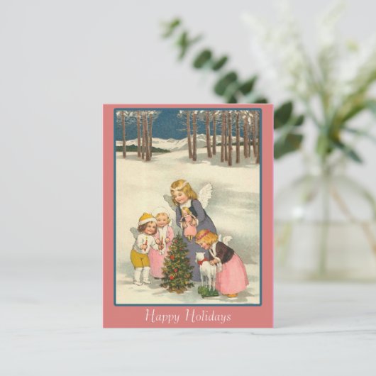 Lieve vintage illustratie op kerstkaarten feestdagenkaart (Staand voorkant)
