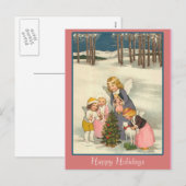 Lieve vintage illustratie op kerstkaarten feestdagenkaart (Voorkant / Achterkant)