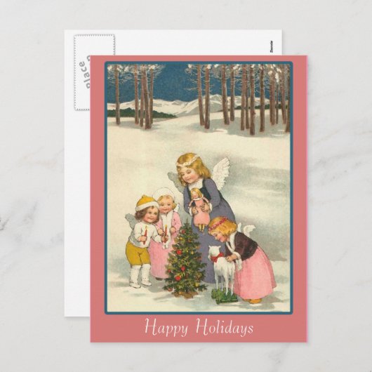 Lieve vintage illustratie op kerstkaarten feestdagenkaart (Voorkant / Achterkant)