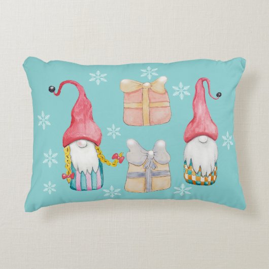 Lieve Vintage Kerst Gnome Accent Kussen (Voorkant)