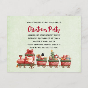 Lieve vintage kersttrein met speelgoed uitnodiging briefkaart