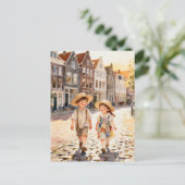 Lieve vintage patchwork kinderen Nederlandse volks Briefkaart (Staand voorkant)