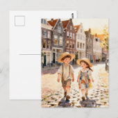 Lieve vintage patchwork kinderen Nederlandse volks Briefkaart (Voorkant / Achterkant)
