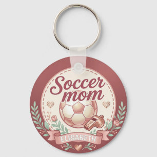 Lieve Voetbalmoeder Goud Roze Bloemenprint Sleutelhanger