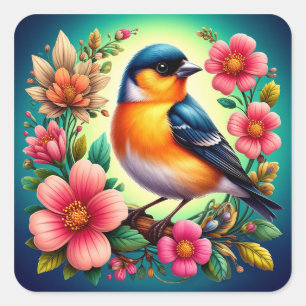 🌸 Lieve Vogel en Bloemen Cadeaubestel Idee Vierkante Sticker
