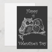 Lieve Vogels Liefdeskoppel Uil Romance Lijn Kunst  Feestdagenkaart (Voorkant / Achterkant)