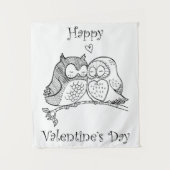 Lieve Vogels Liefdeskoppel Uil Romance Lijnkunst N Wandkleed (Voorkant)