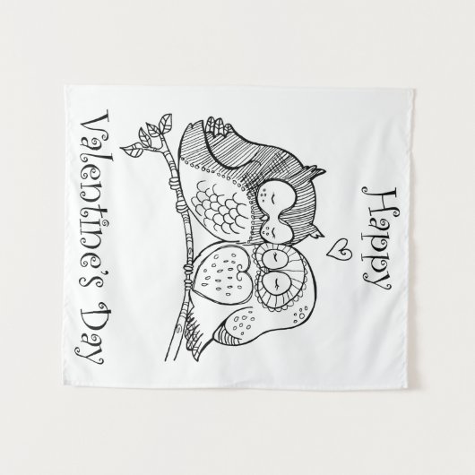 Lieve Vogels Liefdeskoppel Uil Romance Lijnkunst N Wandkleed (Voorkant (horizontaal))