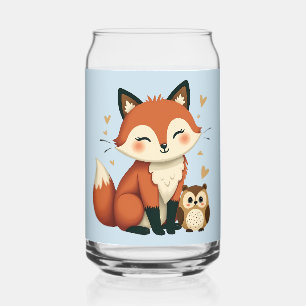 Lieve vos en uil Whimsical bos illustratie Blikvorm Glas