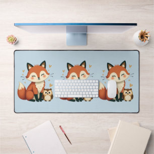 Lieve vos en uil Whimsical bos illustratie Bureaumat