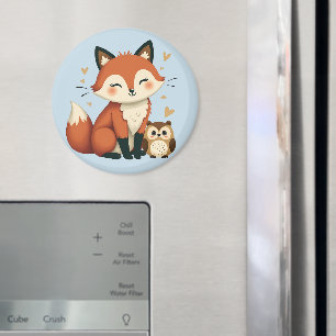 Lieve Vos en Uil Whimsische Bos Illustratie Magneet