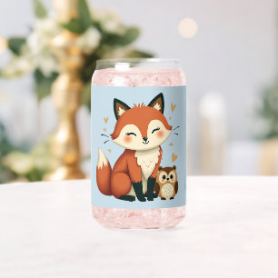 Lieve Vos en Uil Whimsy Illustratie van het Bos Blikvorm Glas