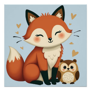 Lieve Vos en Uil Whimsy Illustratie van het Bos Perfect Poster