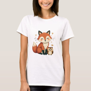 Lieve Vos en Uil Whimsy Illustratie van het Bos T-shirt