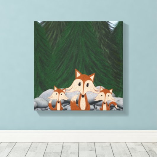Lieve Vos Familie Canvas Afdruk (Insitu (Houten vloer))