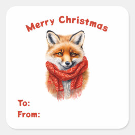 Lieve Vos in een Rode Sjaal Naar en Van Geschenk Vierkante Sticker