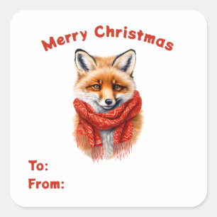 Lieve Vos in een Rode Sjaal Naar en Van Geschenk Vierkante Sticker