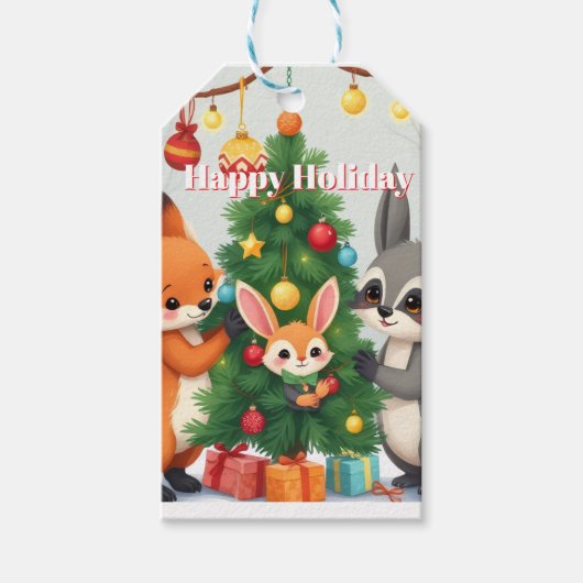 Lieve Vos, Wasbeer & Konijn Kerst Erfstuk Cadeaulabel (Voorkant)
