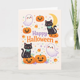 Lieve Vriendelijke Katten Geesten Pompoenen Hallow Kaart