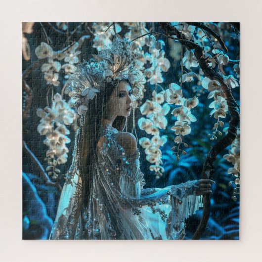 Lieve vrouw in witte orchideeën legpuzzel (Verticaal)