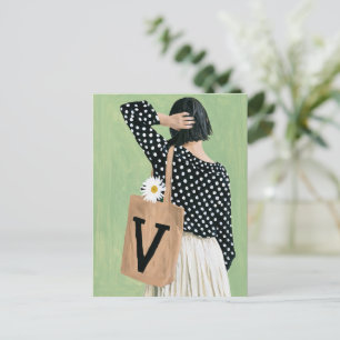 Lieve vrouw in zwart-witstippen briefkaart