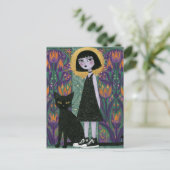 Lieve vrouw met haar zwarte kat briefkaart (Staand voorkant)