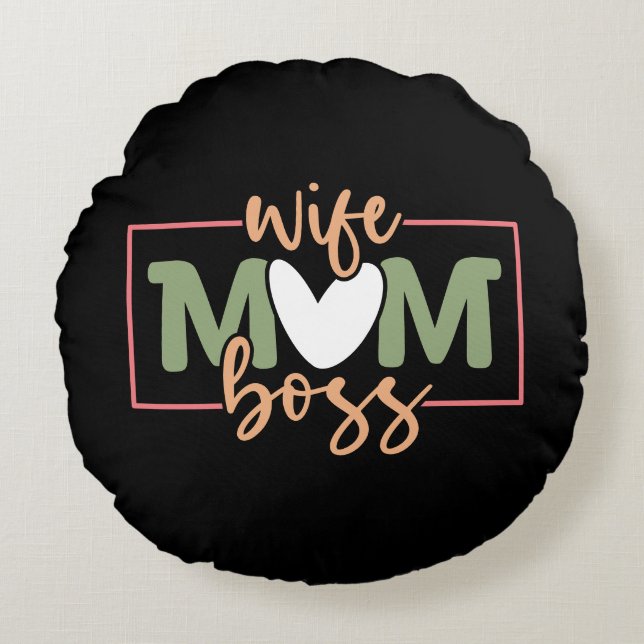 Lieve Vrouw Moeder Baas woordkunst  Rond Kussen (Voorkant)