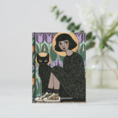Lieve vrouw zittend met haar kat briefkaart (Staand voorkant)