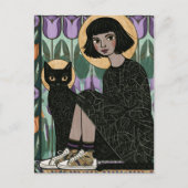 Lieve vrouw zittend met haar kat briefkaart (Voorkant)
