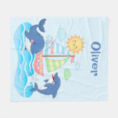 Lieve Walvis- en Dolfijnzeilboot Fleece Deken (Voorkant (Horizontaal))