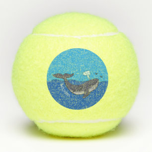 Lieve walvis en kalf speelse cartoon tennisballen
