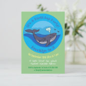 Lieve walvis en kalf speelse cartoon uitnodiging (Staand voorkant)