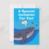 Lieve walvis en kalf speelse cartoon uitnodiging (Achterkant)